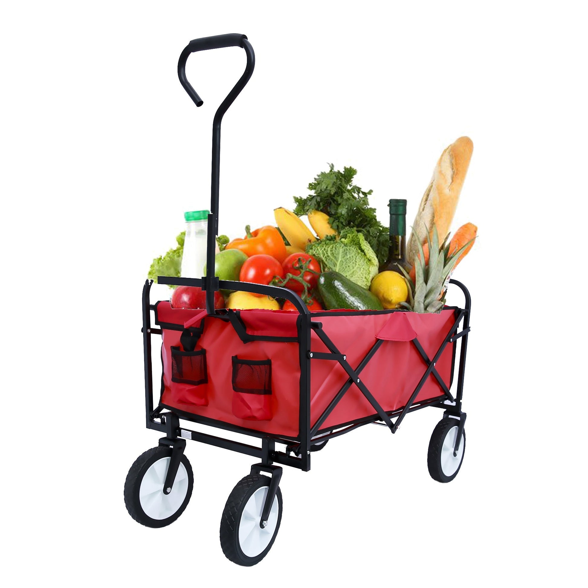 Folding Wagon Garden Shopping Beach Cart (Red) - Korvel
