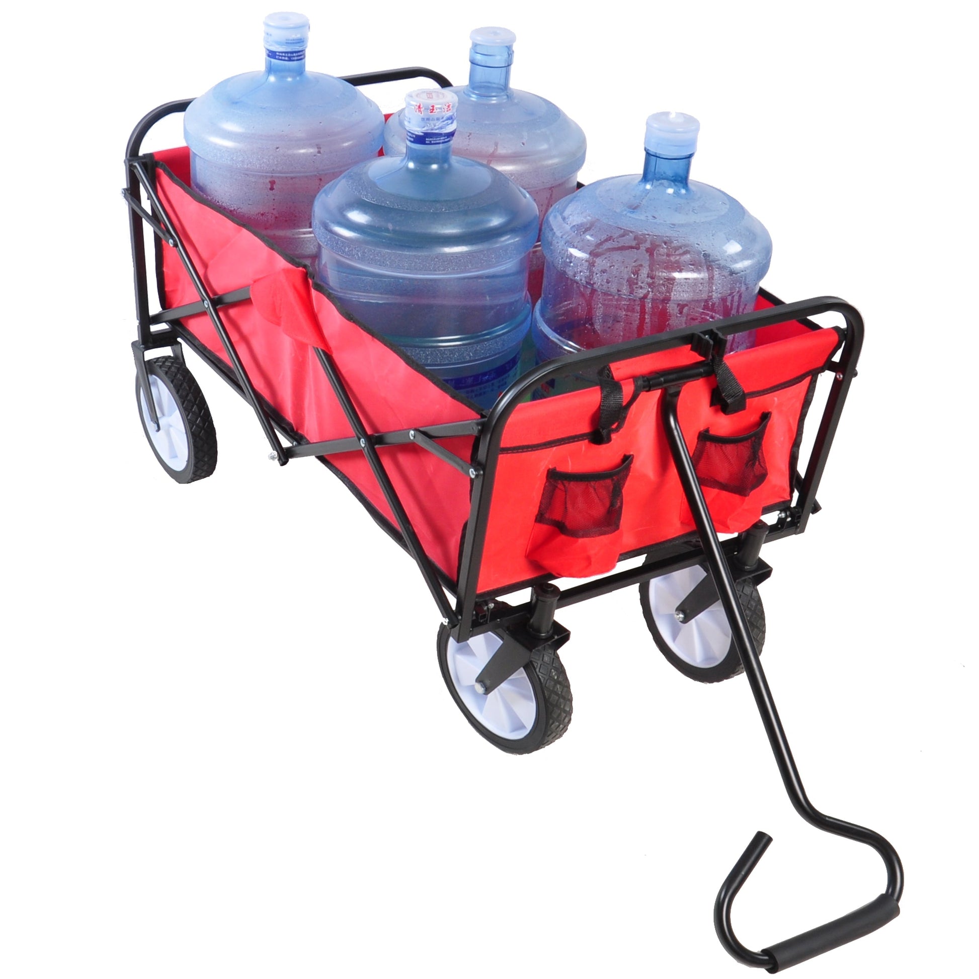 Folding Wagon Garden Shopping Beach Cart (Red) - Korvel