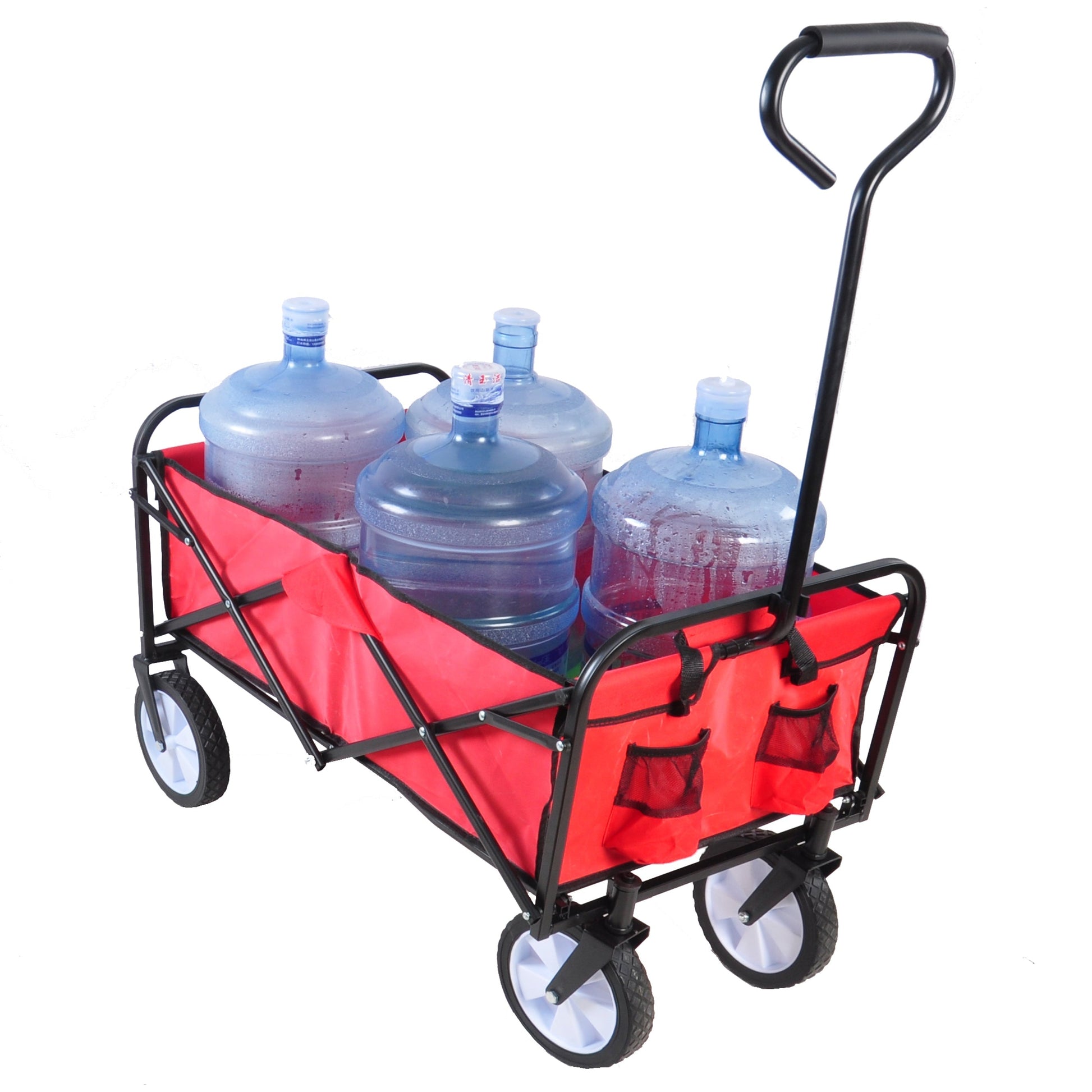 Folding Wagon Garden Shopping Beach Cart (Red) - Korvel