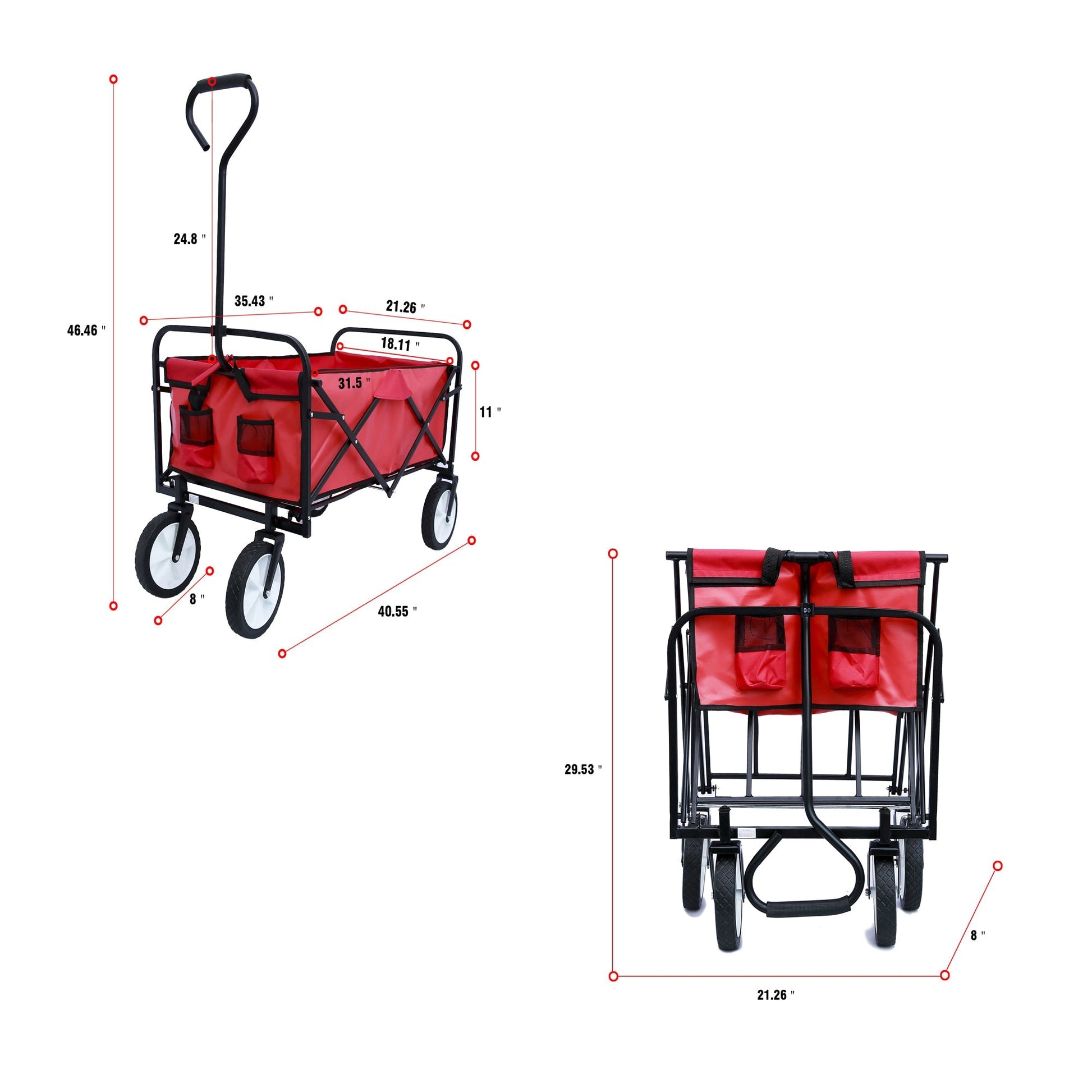 Folding Wagon Garden Shopping Beach Cart (Red) - Korvel