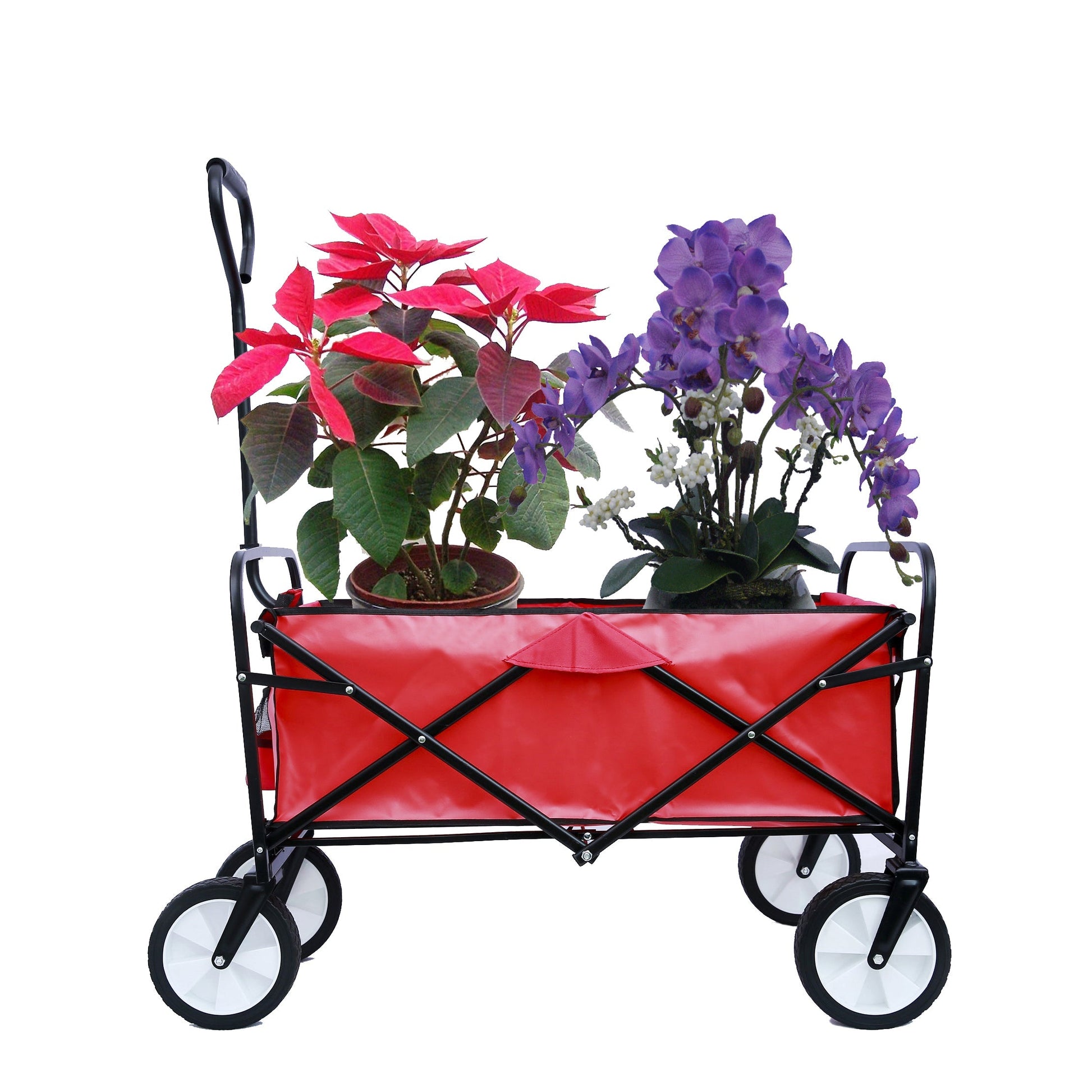 Folding Wagon Garden Shopping Beach Cart (Red) - Korvel