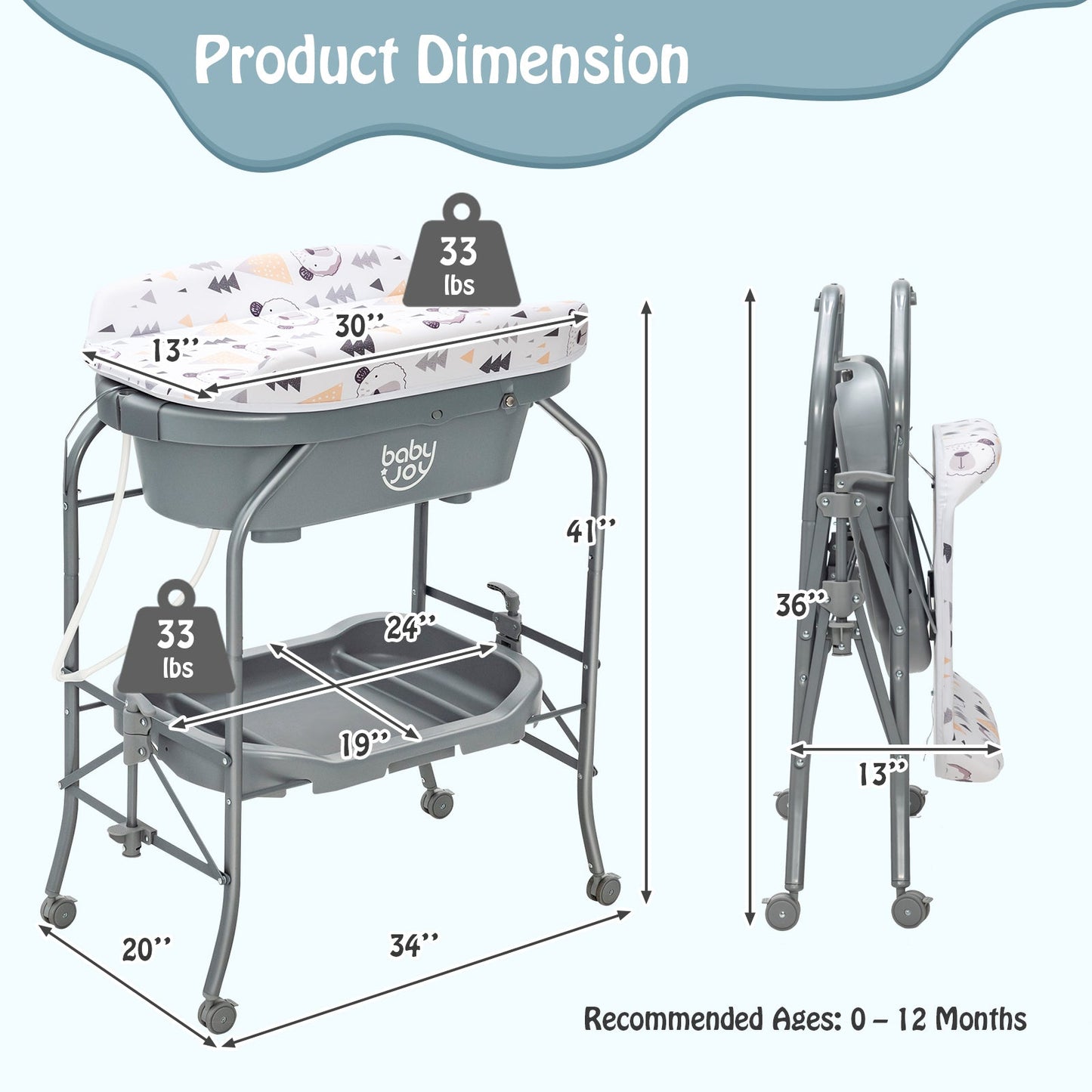 Mesa de Cambio Portátil para Bebés con Almacenamiento - Gris
