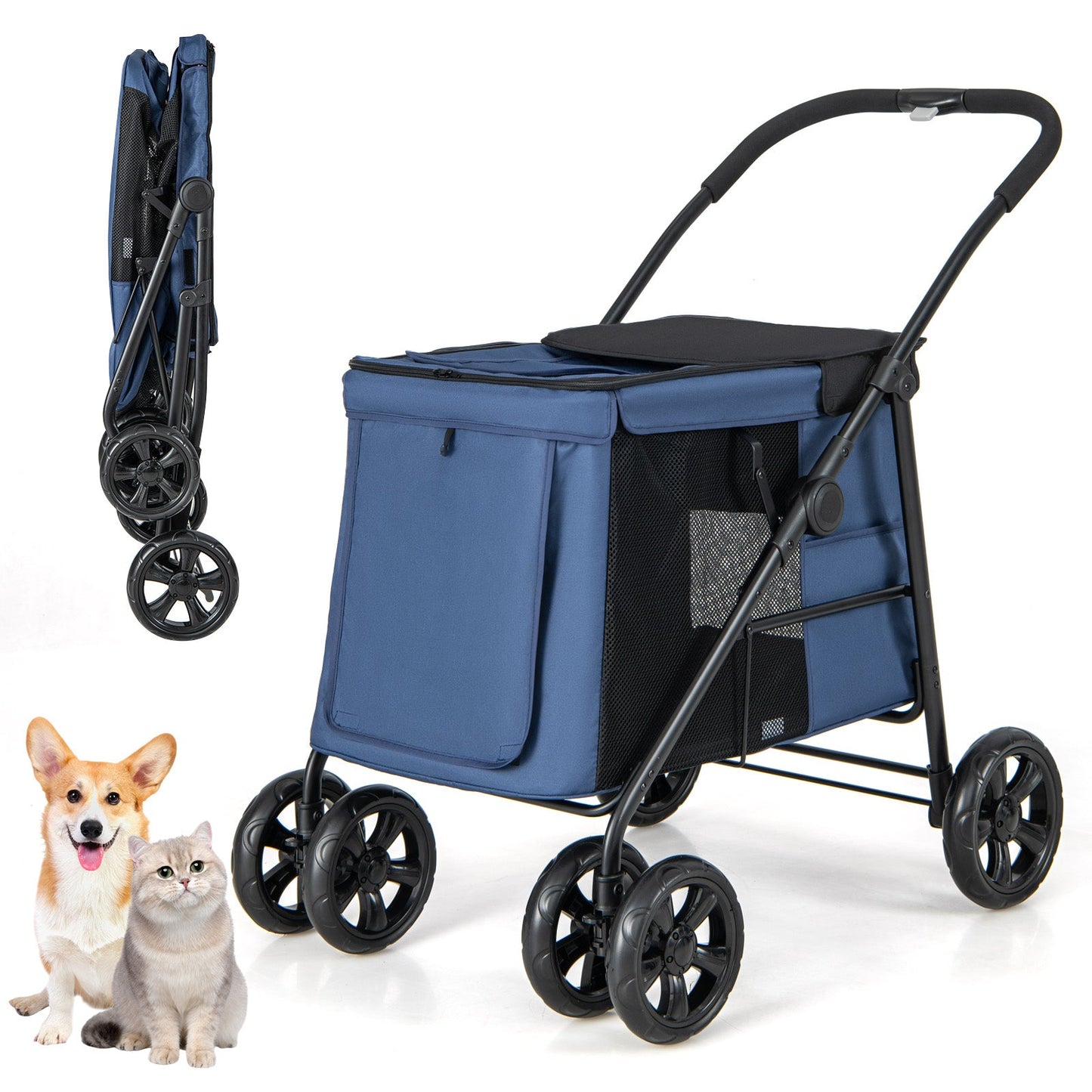 Carrito de Mascotas Plegable Gbruno para Mascotas Pequeñas y Medianas - Azul