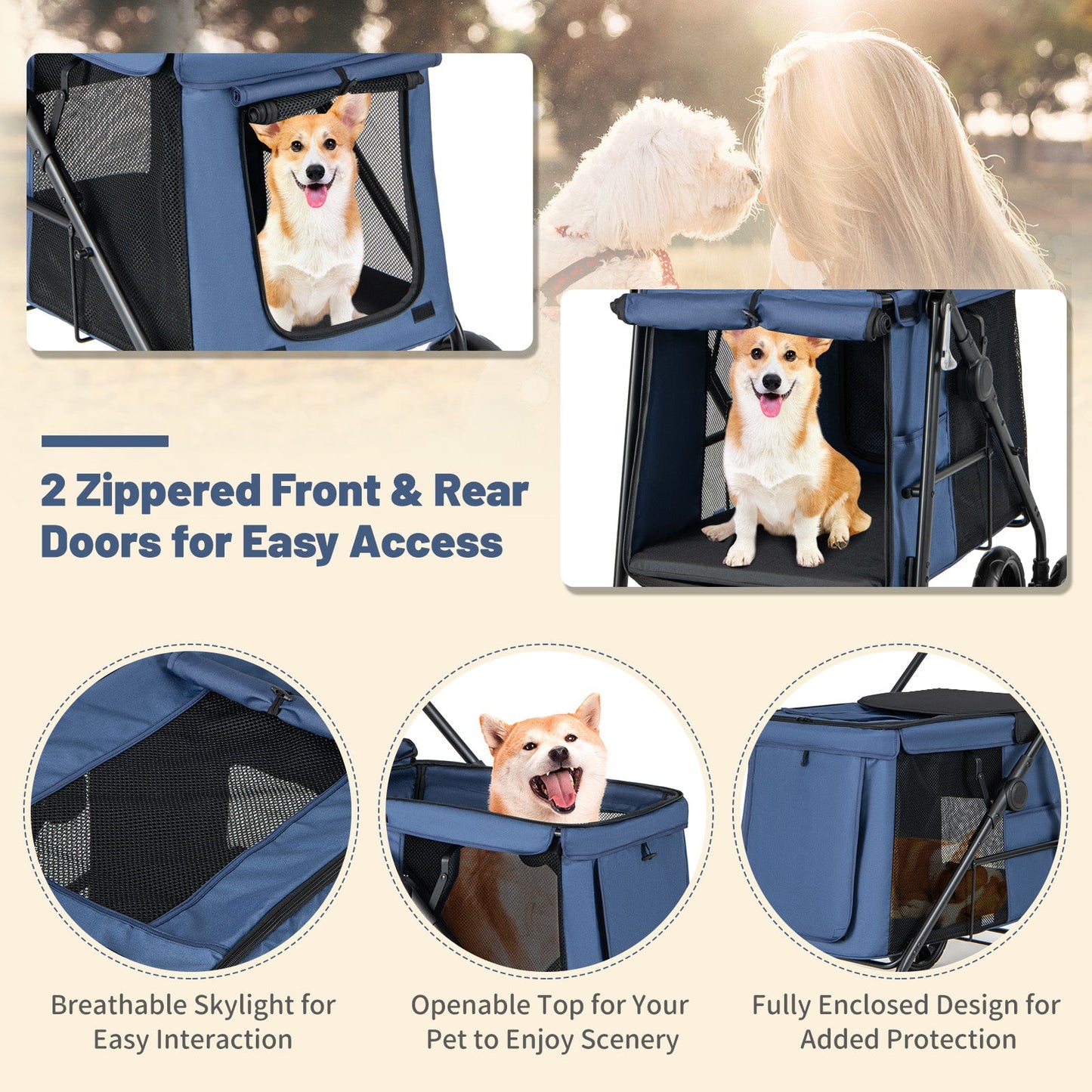 Carrito de Mascotas Plegable Gbruno para Mascotas Pequeñas y Medianas - Azul