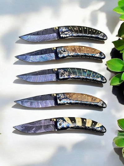 Exclusive Handmade Patina Damascus Folding Knife – 30% Off Limited Stock! - Korvel