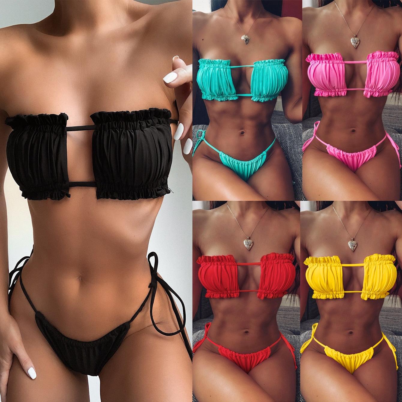 Ensemble de Bikini Folds - Maillot de Bain à Volants pour Femmes