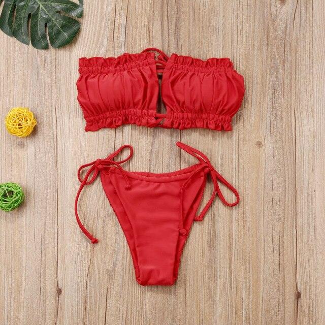 Ensemble de Bikini Folds - Maillot de Bain à Volants pour Femmes