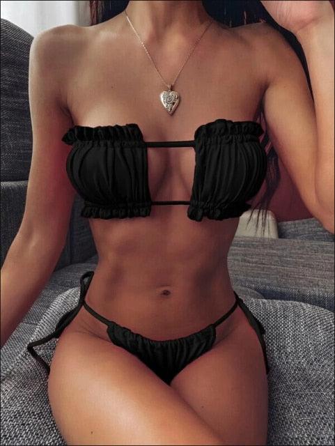 Ensemble de Bikini Folds - Maillot de Bain à Volants pour Femmes