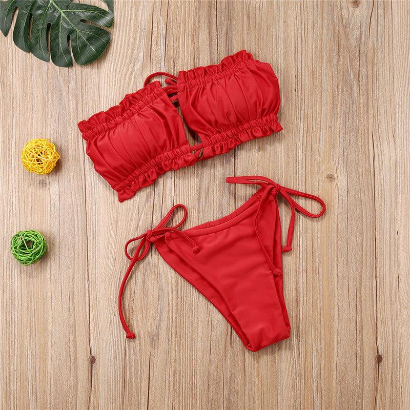 Ensemble de Bikini Folds - Maillot de Bain à Volants pour Femmes