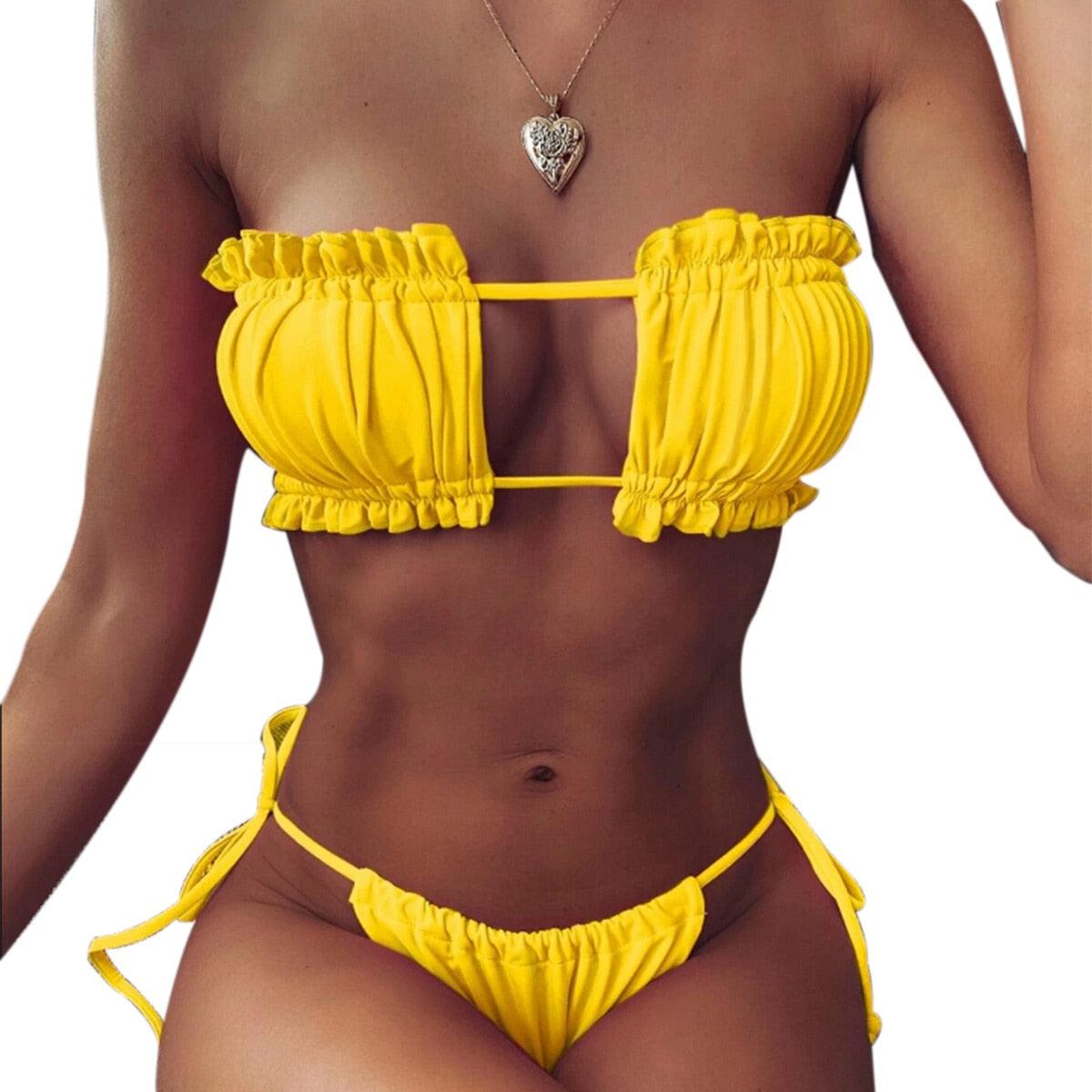 Ensemble de Bikini Folds - Maillot de Bain à Volants pour Femmes