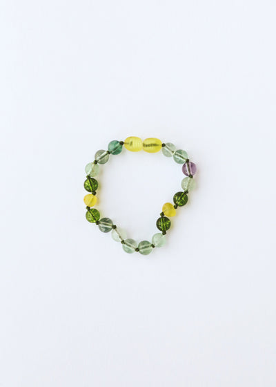 Tobillera o pulsera de ámbar del mar Báltico y piedras preciosas