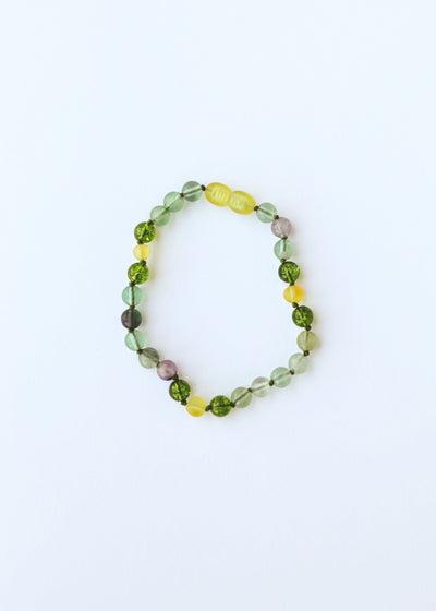 Tobillera o pulsera de ámbar del mar Báltico y piedras preciosas