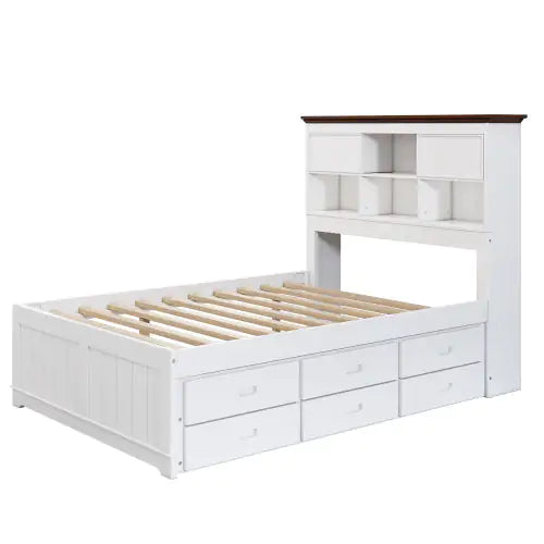 Solid Pine Captain Bookcase Bed with Trundle and Drawers