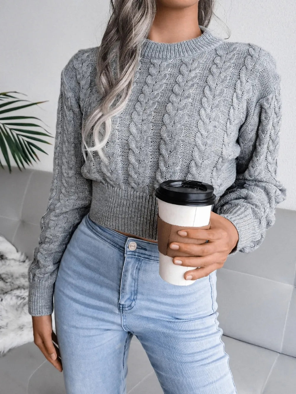 Fried Dough Twists waist closing knitting navel revealing sweater - Korvel