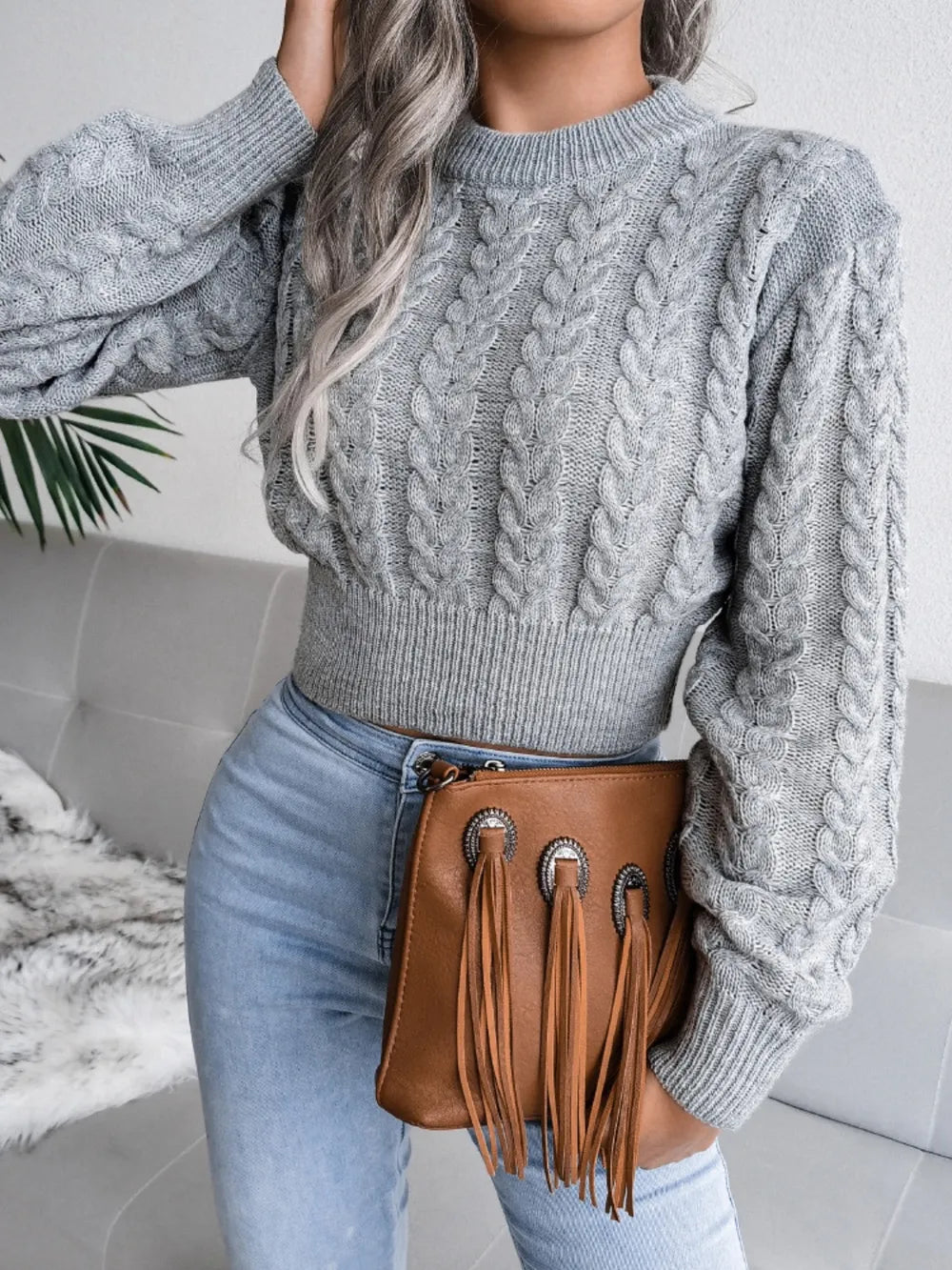 Fried Dough Twists waist closing knitting navel revealing sweater - Korvel
