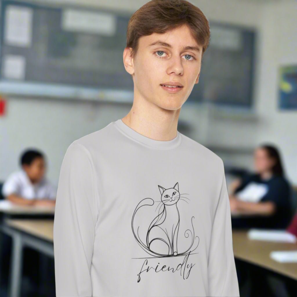 Camiseta de Manga Larga Juvenil Gato Amistoso