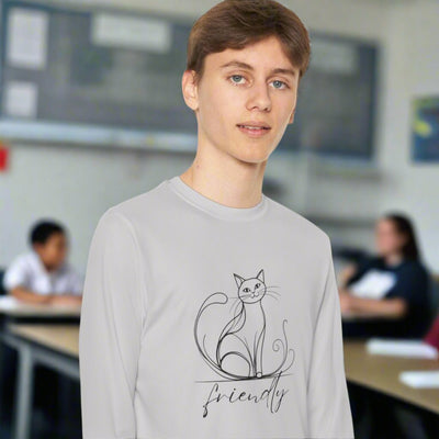 Camiseta de Manga Larga Juvenil Gato Amistoso
