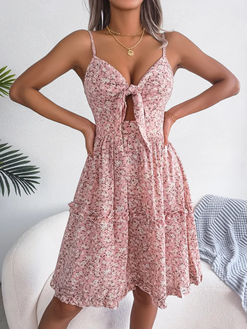 Robe Mini à Bretelles Spaghetti à Fleurs Ditsy Frill