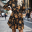 Frill Printed Long Sleeve Mini Dress - Korvel