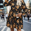 Frill Printed Long Sleeve Mini Dress - Korvel