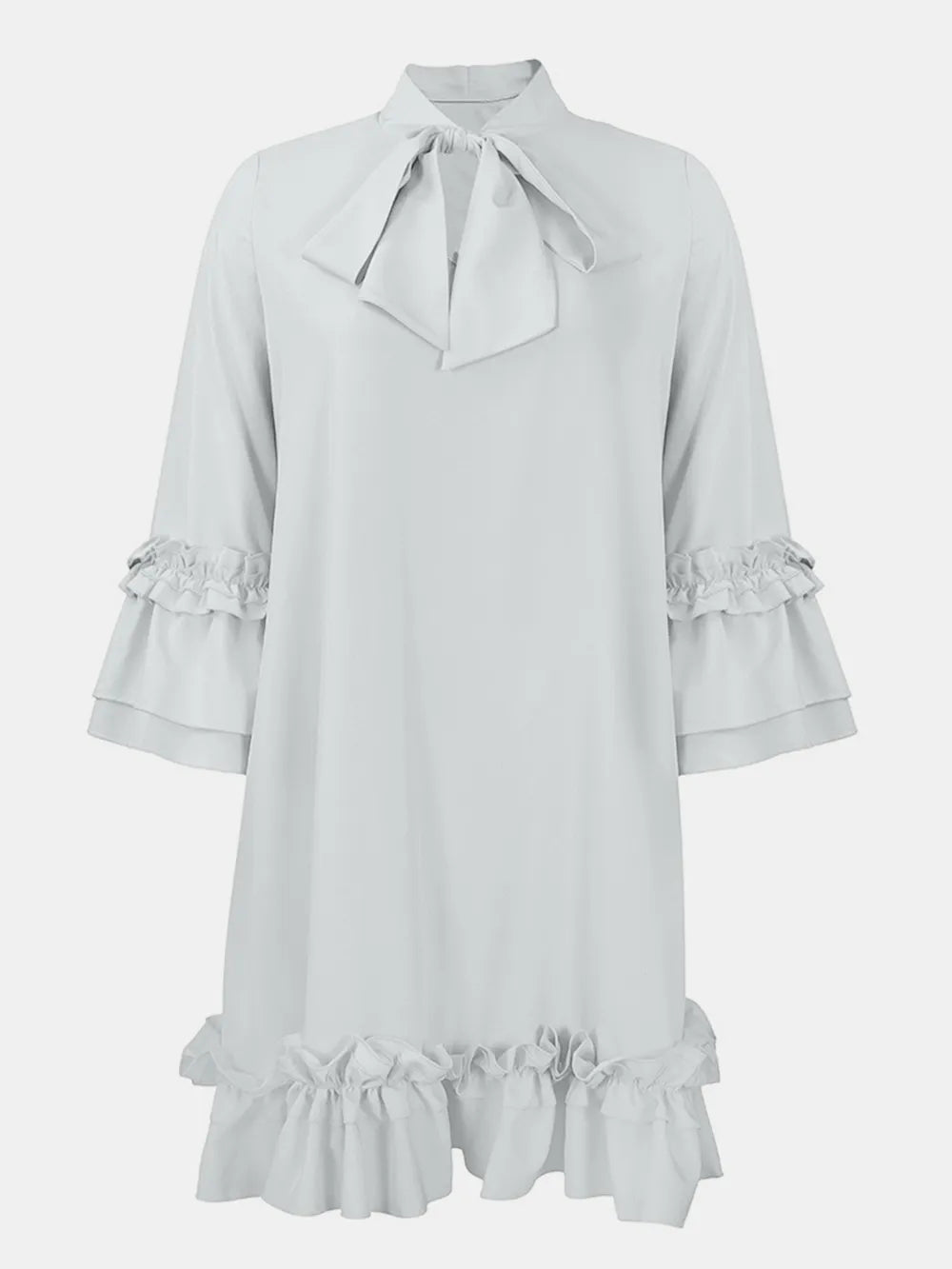 Frill Tie Neck Three-Quarter Sleeve Dress - Korvel