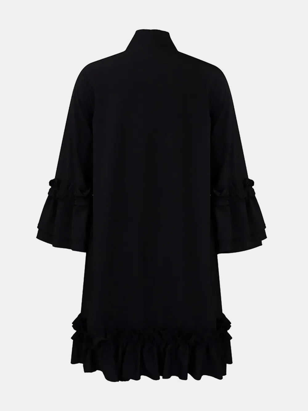 Frill Tie Neck Three-Quarter Sleeve Dress - Korvel