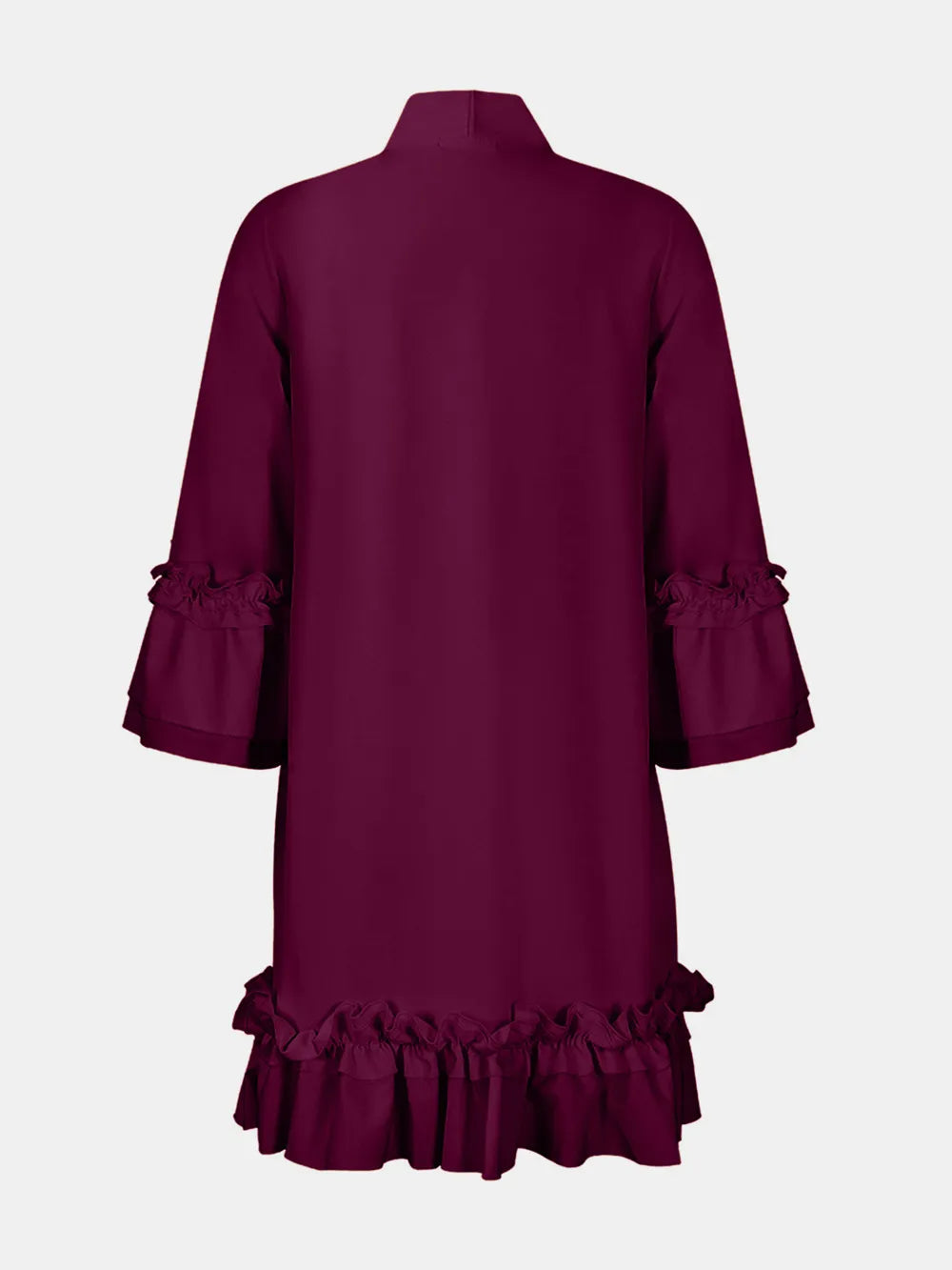 Frill Tie Neck Three-Quarter Sleeve Dress - Korvel