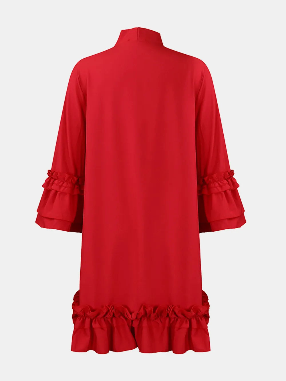 Frill Tie Neck Three-Quarter Sleeve Dress - Korvel