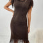 Fringe Openwork Boat Neck Knit Dress - Korvel