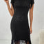 Fringe Openwork Boat Neck Knit Dress - Korvel