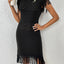 Fringe Openwork Boat Neck Knit Dress - Korvel