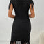 Fringe Openwork Boat Neck Knit Dress - Korvel