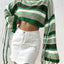 Fringe Striped Round Neck Knit Top - Korvel