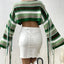 Fringe Striped Round Neck Knit Top - Korvel