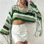 Fringe Striped Round Neck Knit Top - Korvel