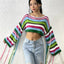 Fringe Striped Round Neck Knit Top - Korvel