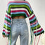 Fringe Striped Round Neck Knit Top - Korvel