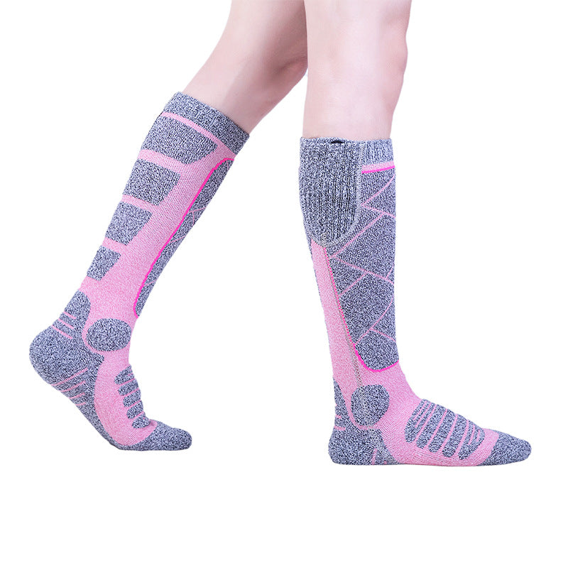 Full Foot Heat Socks Winter USB Charging Warm Heat Socks Pink Skiing Electric Heat Socks - Korvel