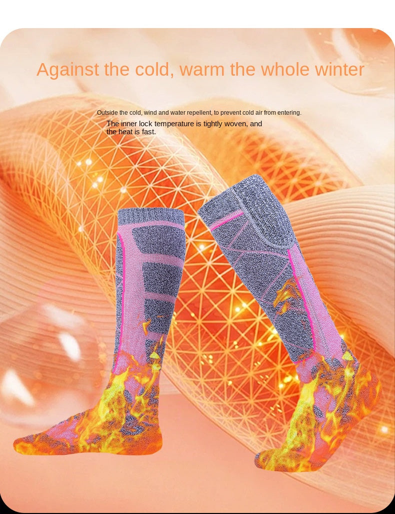 Full Foot Heat Socks Winter USB Charging Warm Heat Socks Pink Skiing Electric Heat Socks - Korvel