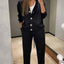 Ensemble haut à manches longues boutonné et pantalon grande taille
