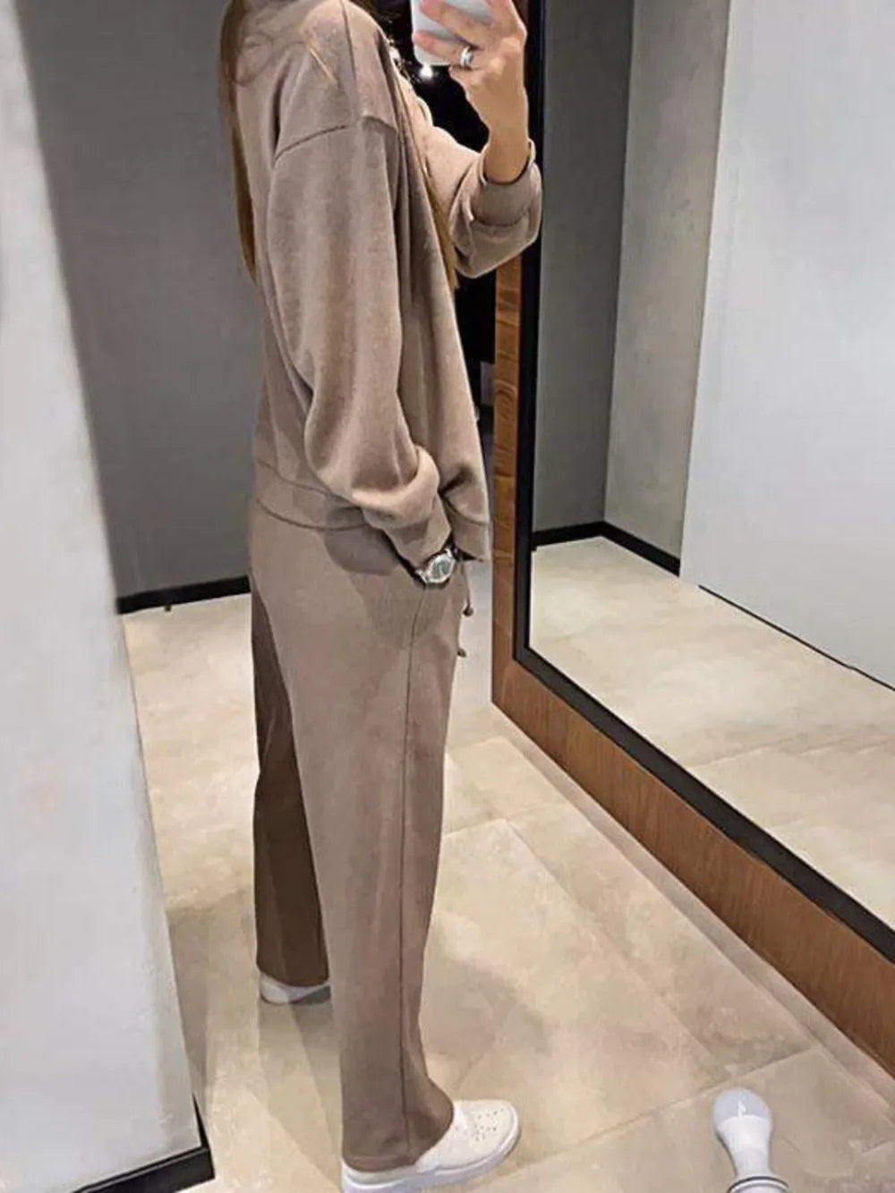 Ensemble haut à manches longues boutonné et pantalon grande taille