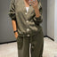 Ensemble haut à manches longues boutonné et pantalon grande taille