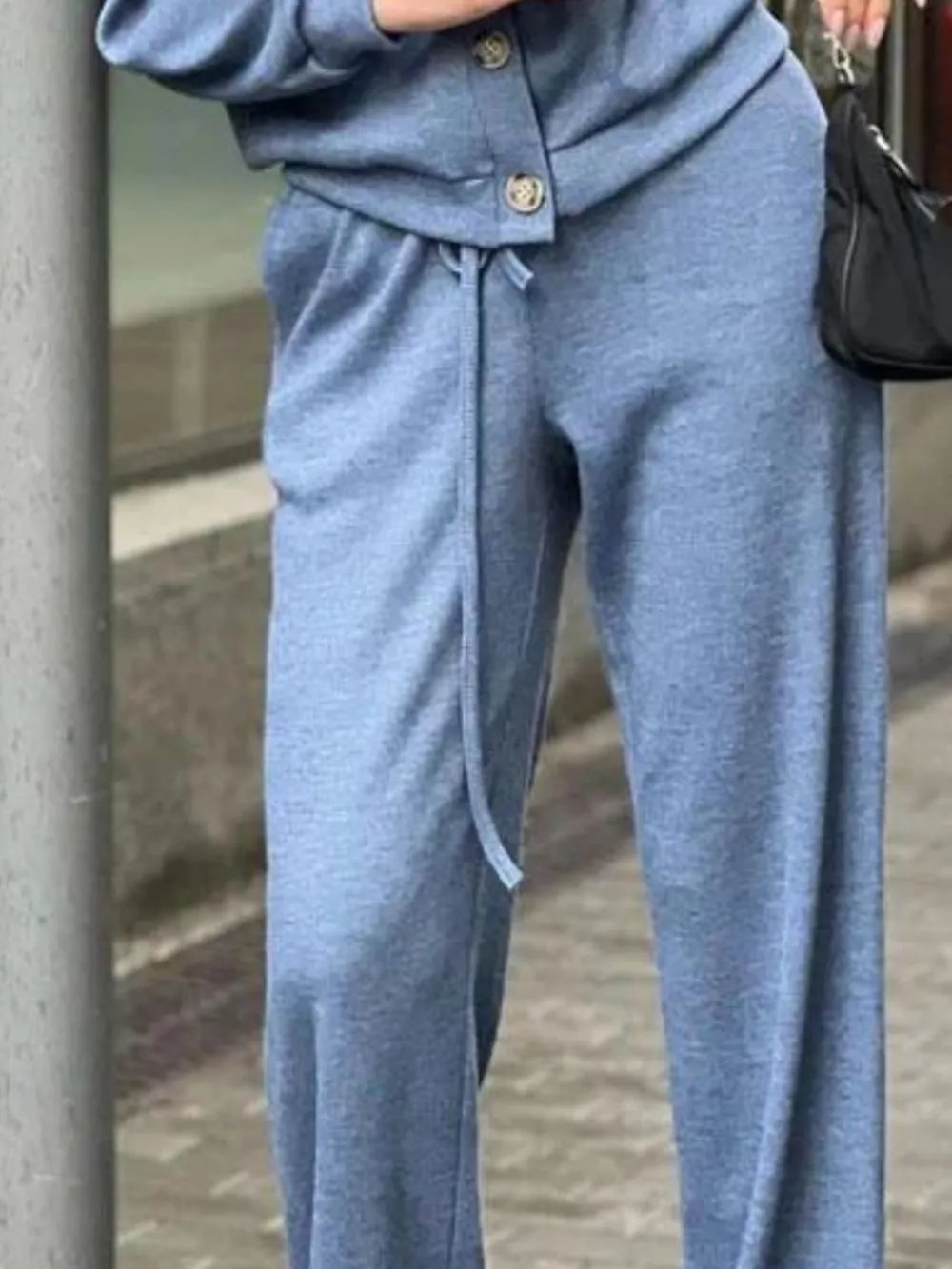 Ensemble haut à manches longues boutonné et pantalon grande taille