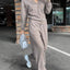 Ensemble haut à manches longues boutonné et pantalon grande taille