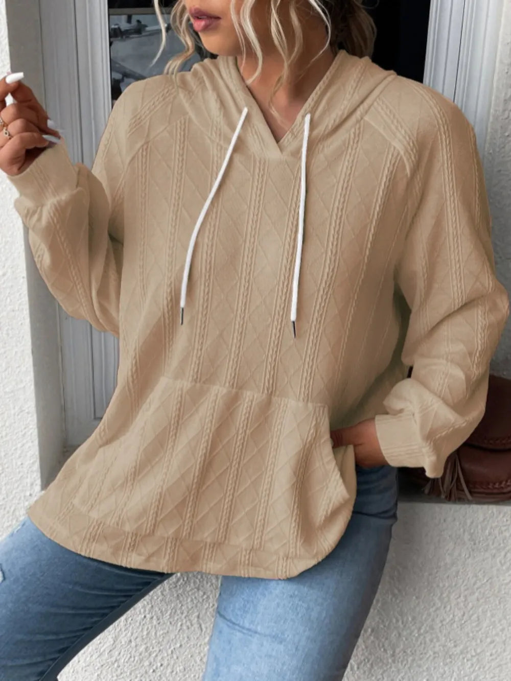 Full Size Drawstring Long Sleeve Hoodie - Korvel