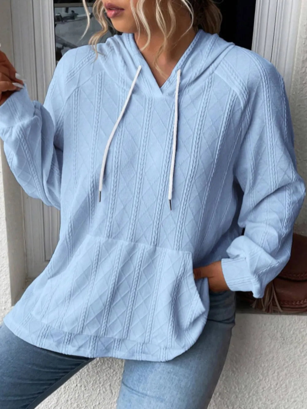 Full Size Drawstring Long Sleeve Hoodie - Korvel