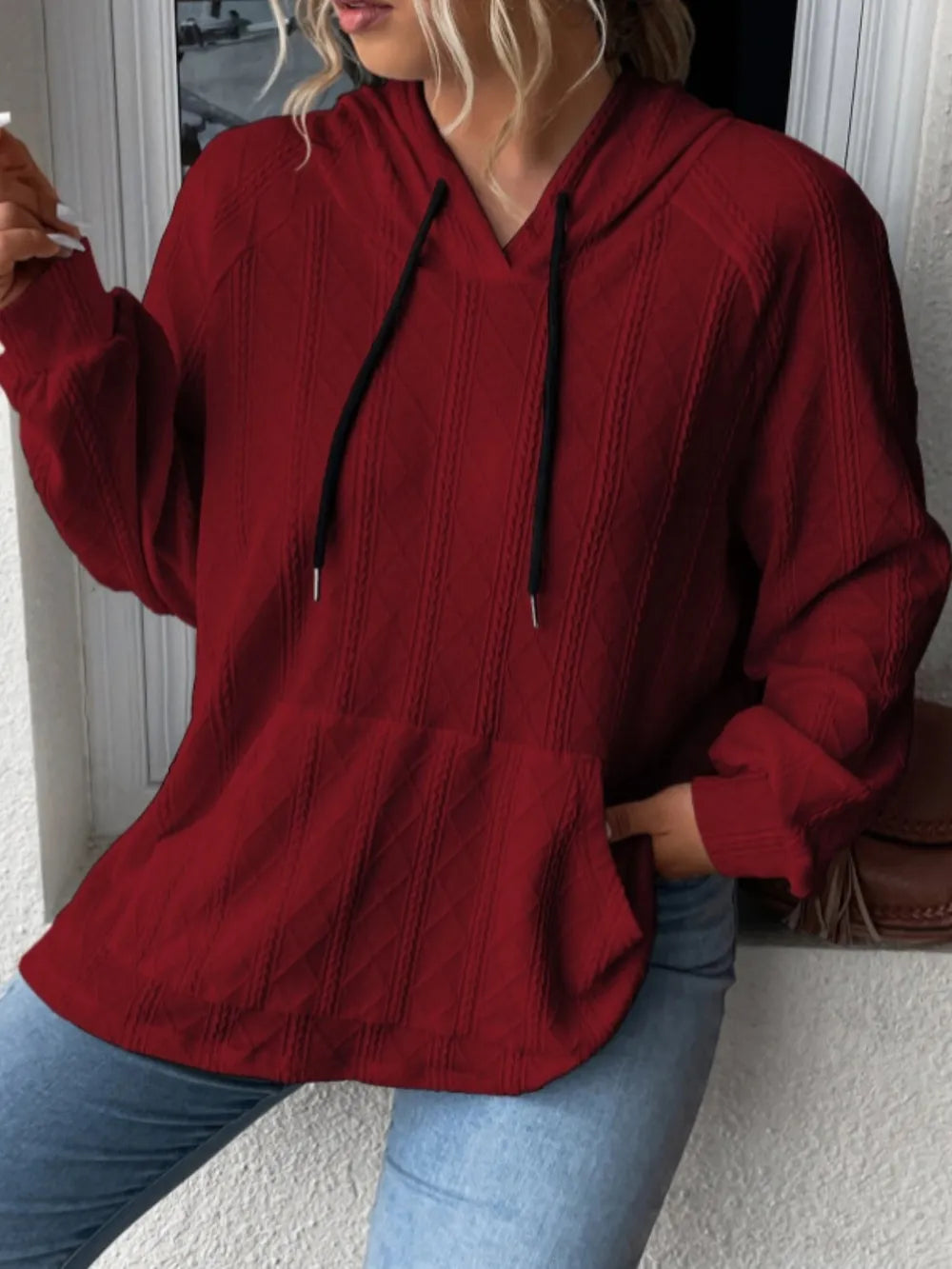 Full Size Drawstring Long Sleeve Hoodie - Korvel