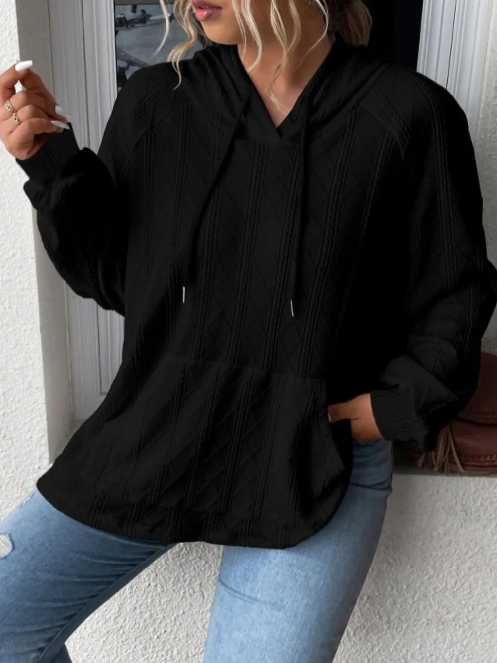 Full Size Drawstring Long Sleeve Hoodie - Korvel