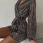 Full Size Sequin Surplice Tie Waist Long Sleeve Romper