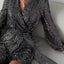Full Size Sequin Surplice Tie Waist Long Sleeve Romper